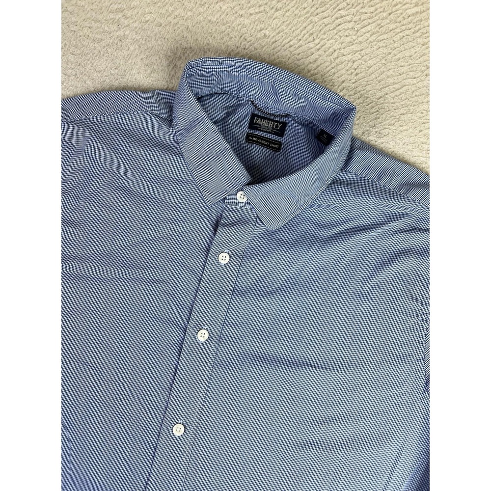Faherty Reserve Shirt Mens XL Blue Houndstooth Movement Stretch LS - Picture 3 of 11